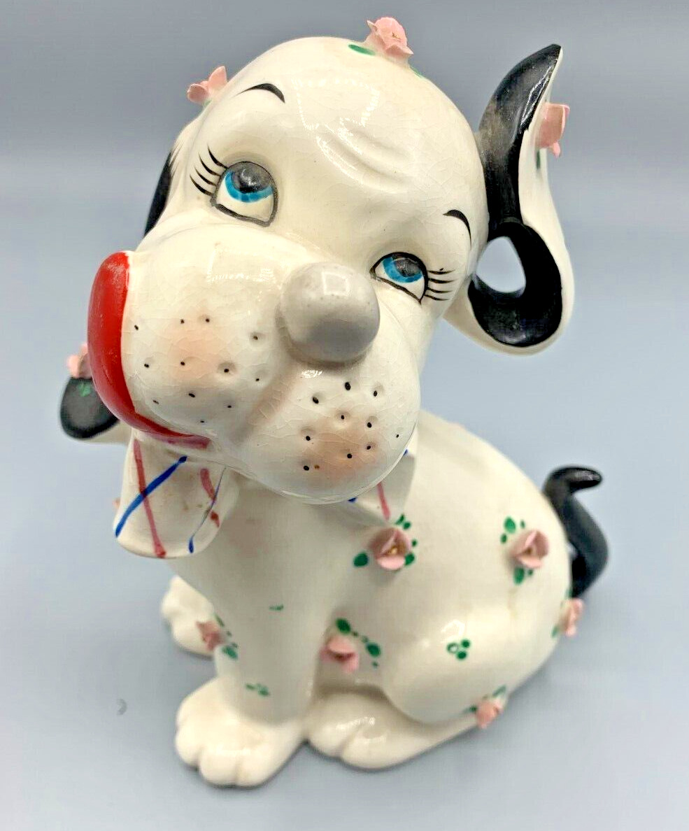 Vintage Napco Ceramic Flowered Spaniel Puppy Bank 7\