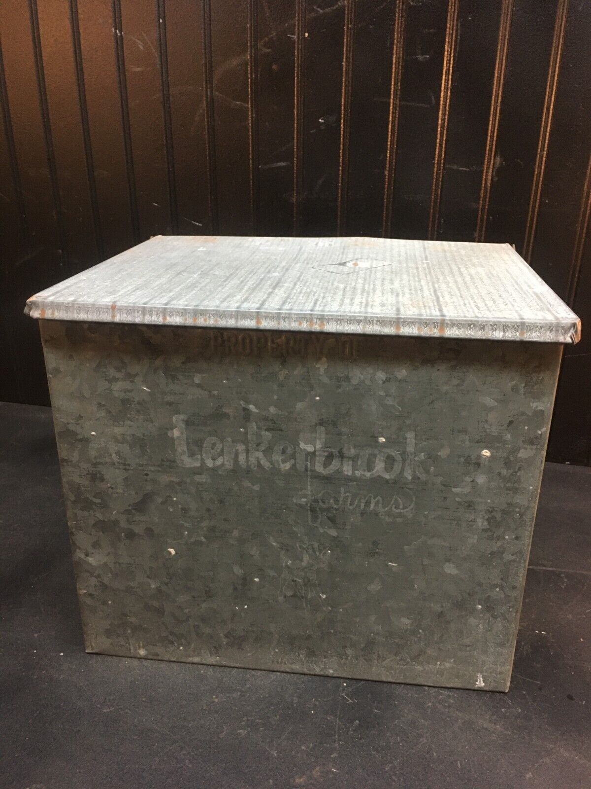 Vintage Lenkerbrook Farm  Galvanized Metal Porch Milk Box 12in tall x 11in x 9in