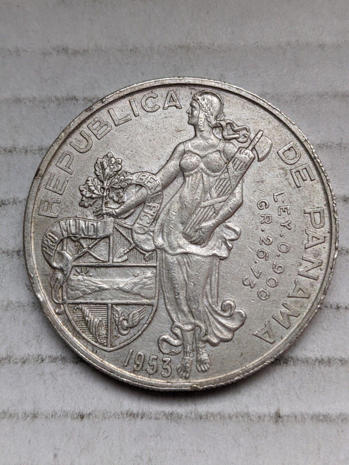 1953 Panama Un Balboa 90% Silver AU About Uncirculated Details KM#21