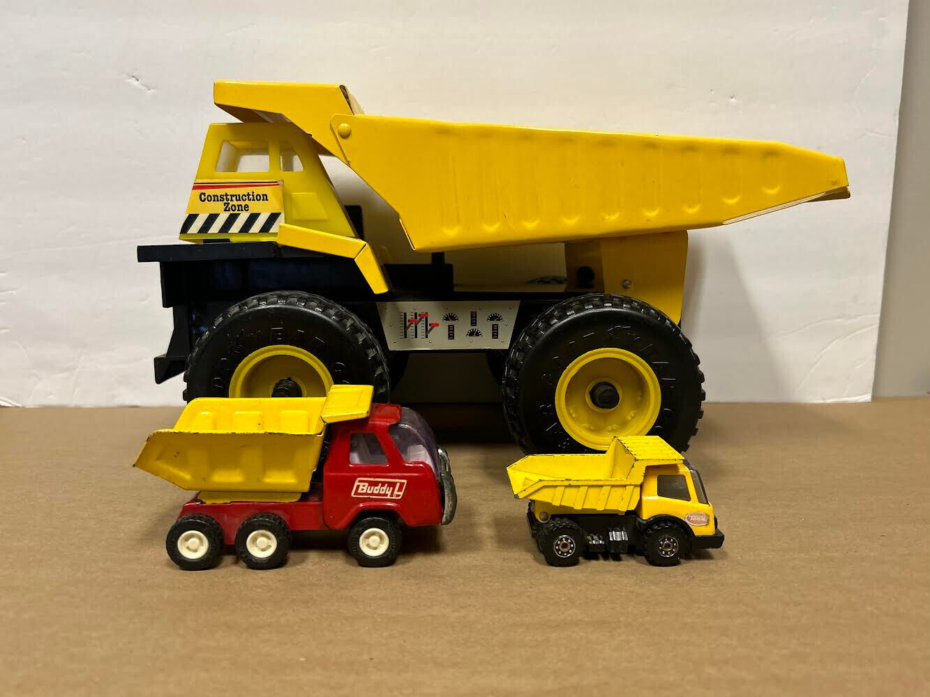 Vintage Mixed Lot of 3 Pressed Metal Tonka Buddy L Dump Truck Red Yellow