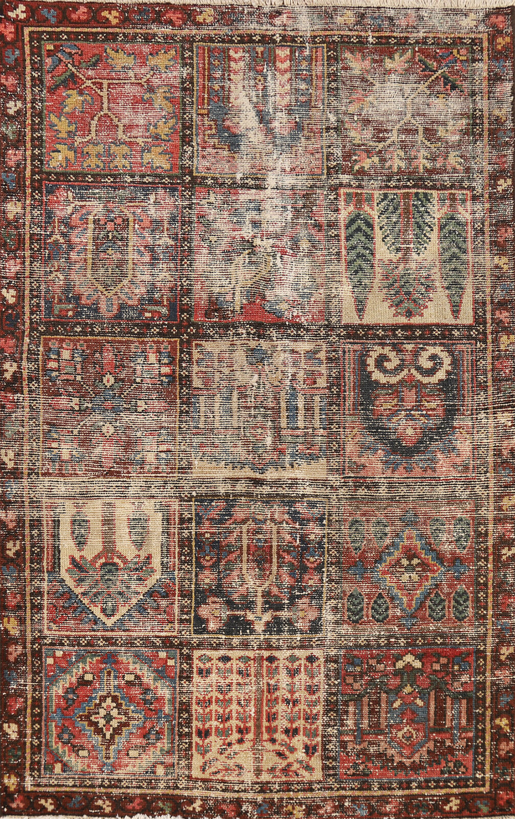Vintage Garden Design Wool Bakhtiari Area Rug 4x6 Hand-knotted Tribal Carpet