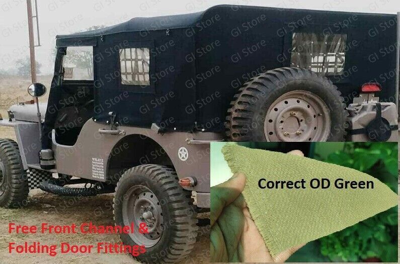 Canvas Soft Top For JEEP WILLYS MB GPW CJ2A CJ3A -Light Olive Green/Brown/Black