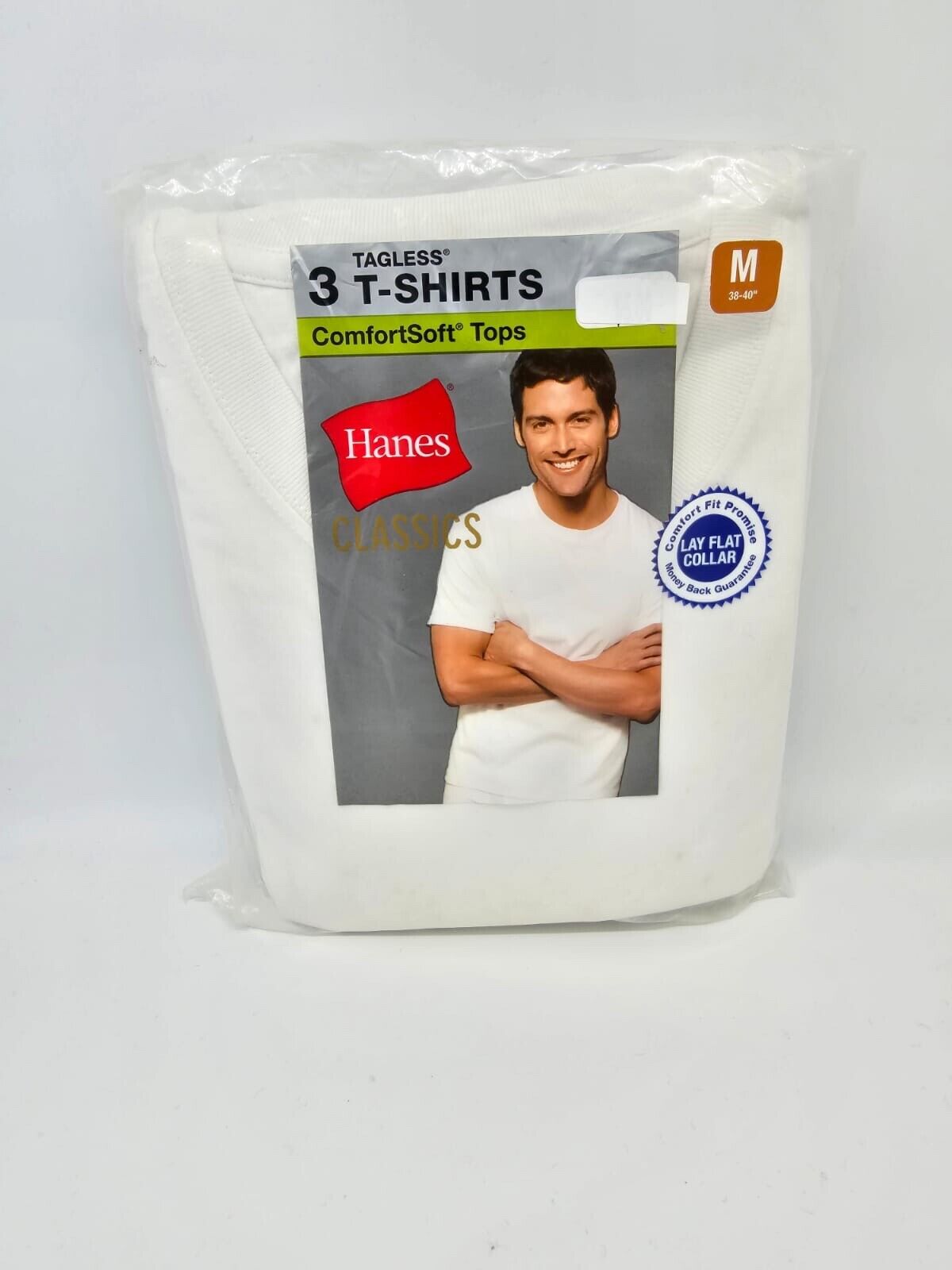Hanes Men\'s White Crew Neck T-Shirts Tagless Comfortsoft Tops 3-Pack Size Medium