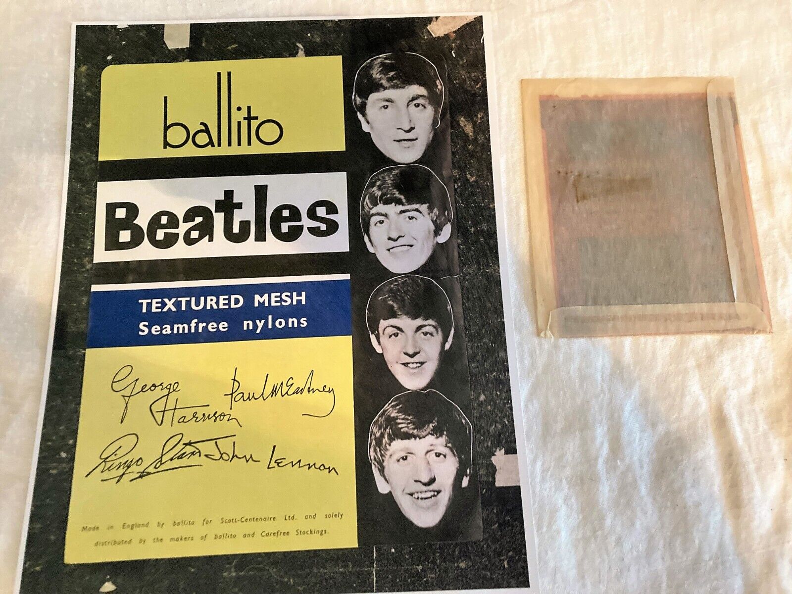 The Beatles 1964 Original Artwork  Beatle Stockings Printed From Apple Negative