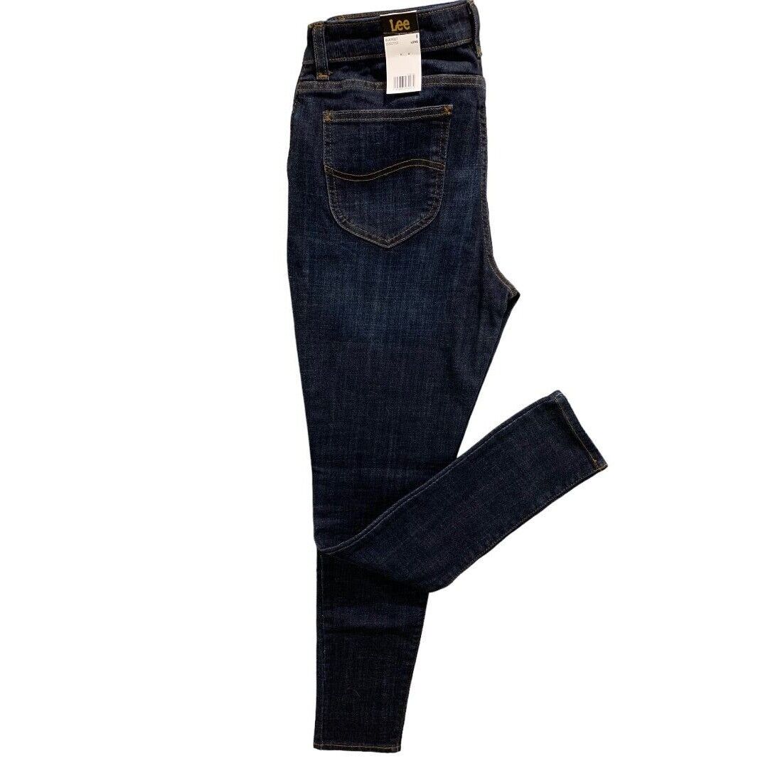 8 Long Lee Women\'s New Slim Fit Skinny Leg Mid Rise Jeans Denim Dark Wash
