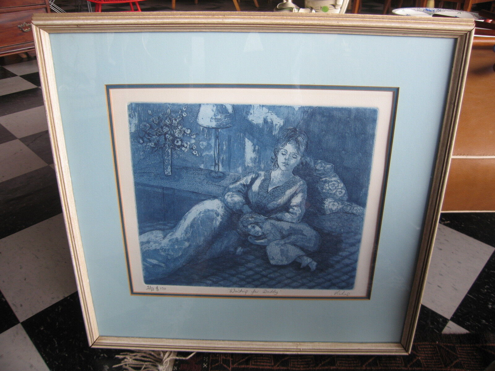 Vintage Mid Century Color Etching \