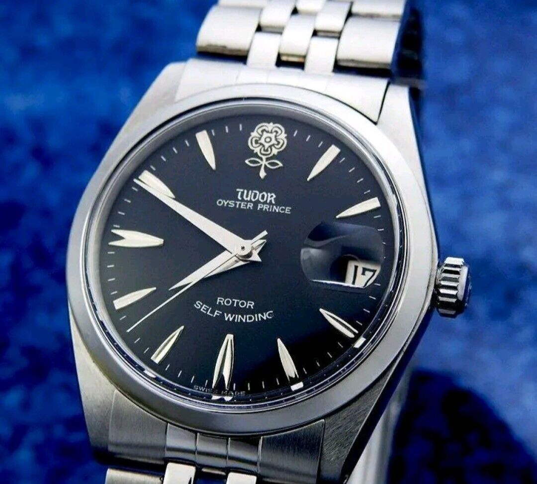 Mens TUDOR OYSTER PRINCE DATE 7966 Steel  Automatic Black Dial / 34mm - Big Rose