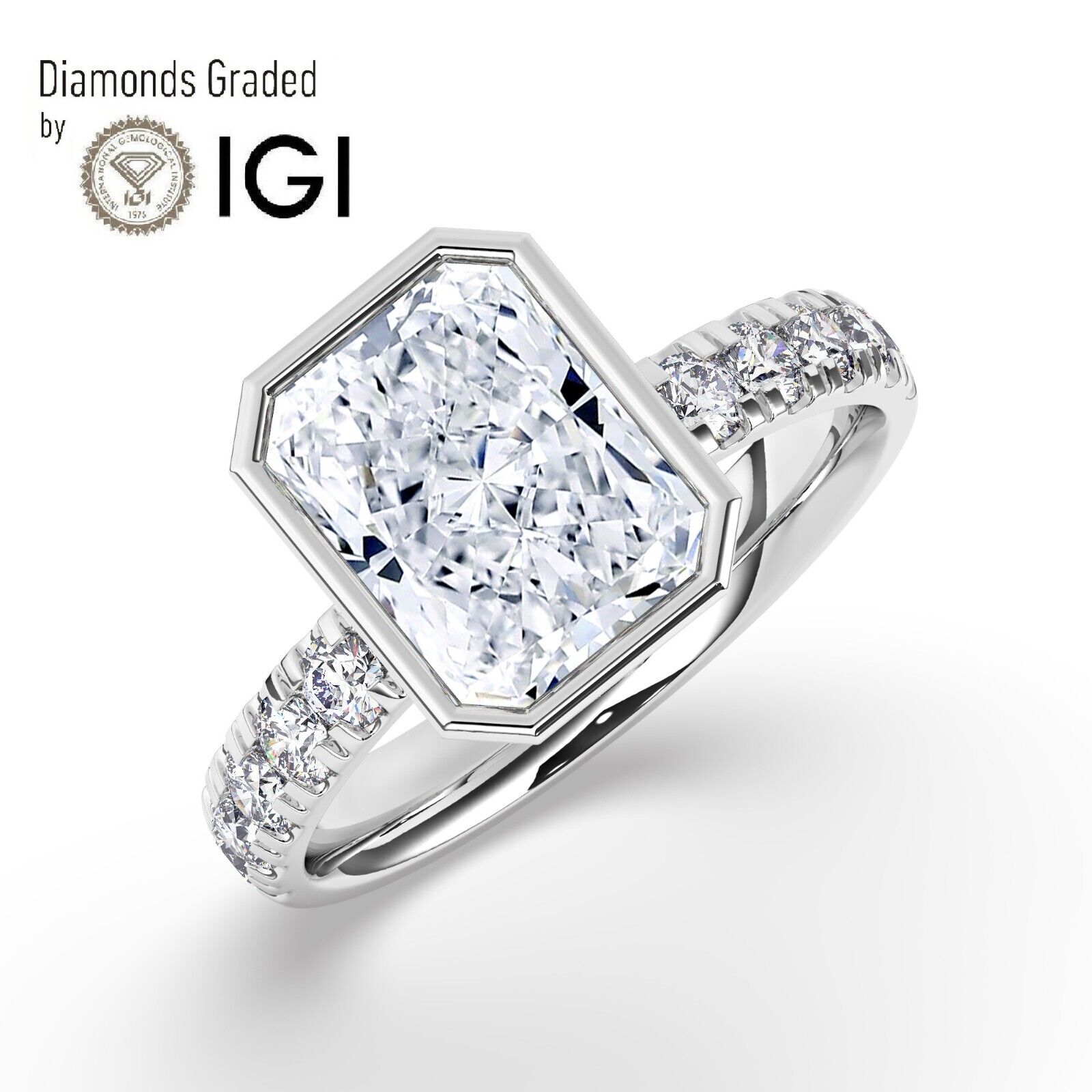 Radiant Solitaire 18K White Gold Engagement Ring,3 ct, Lab-grown IGI Certified