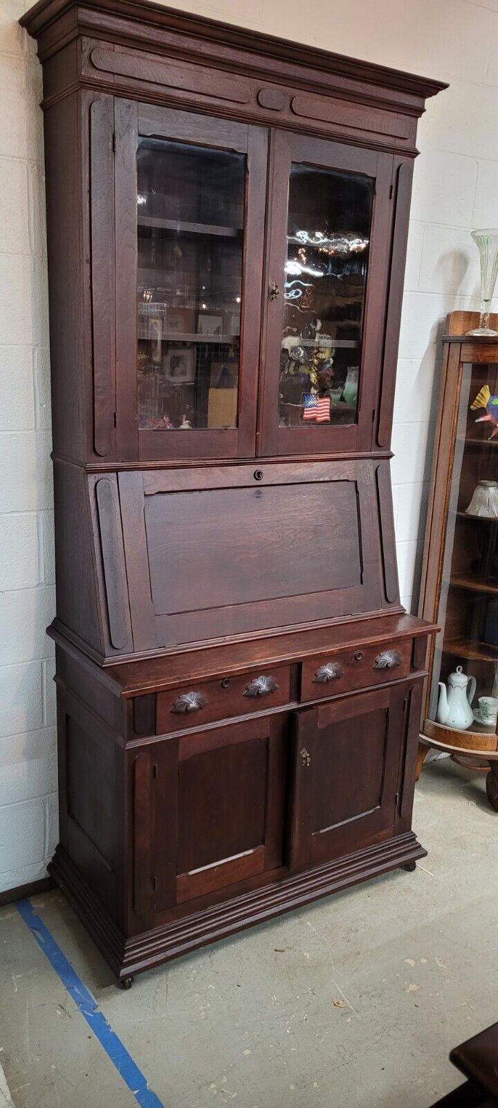 Antique Desk, Antique Victorian Walnut Carved Butlers Desk/ Secretary/Bookcase 