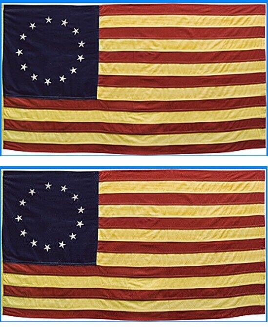 2 Primitive American Nylon Betsy Ross 13 STAR FLAG wSLEEVE TEA STAINED 36\