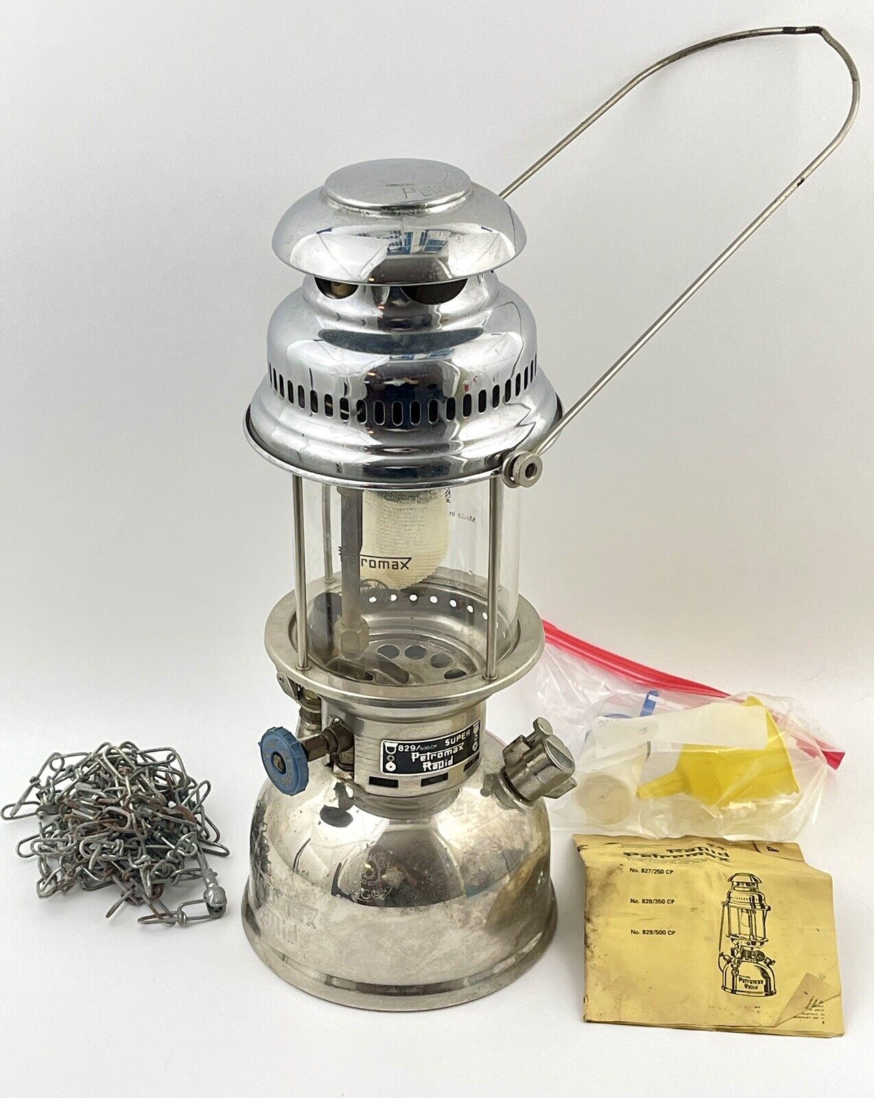 Vintage Petromax Rapid 829 500CP Storm Kerosene Lantern Lamp Jena Glass Globe