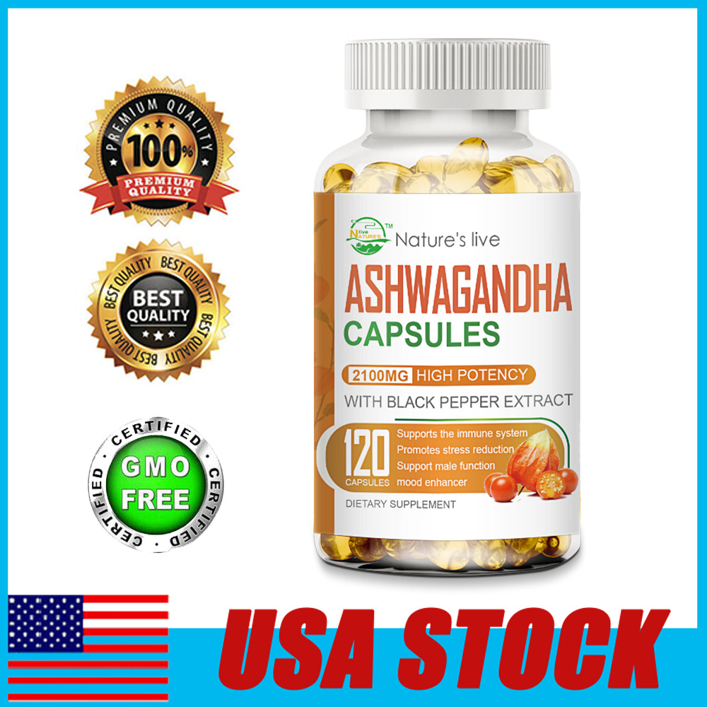 Organic Ashwagandha Capsules 2100mg Supplement w/ Black Pepper Root Powder
