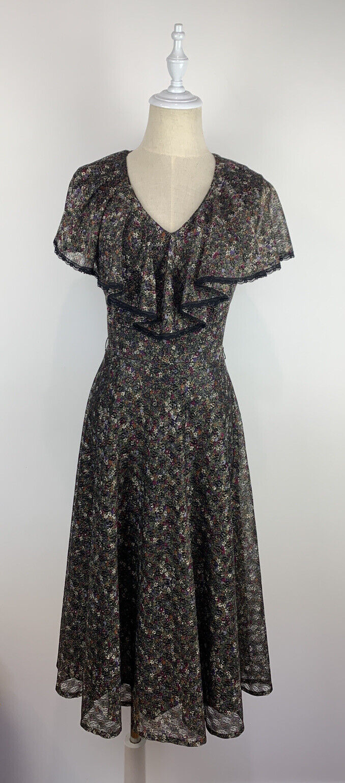 LAURA PHILLIPS Vintage Womens Floral 1970 Dress Size 8/10 Appx Made In England