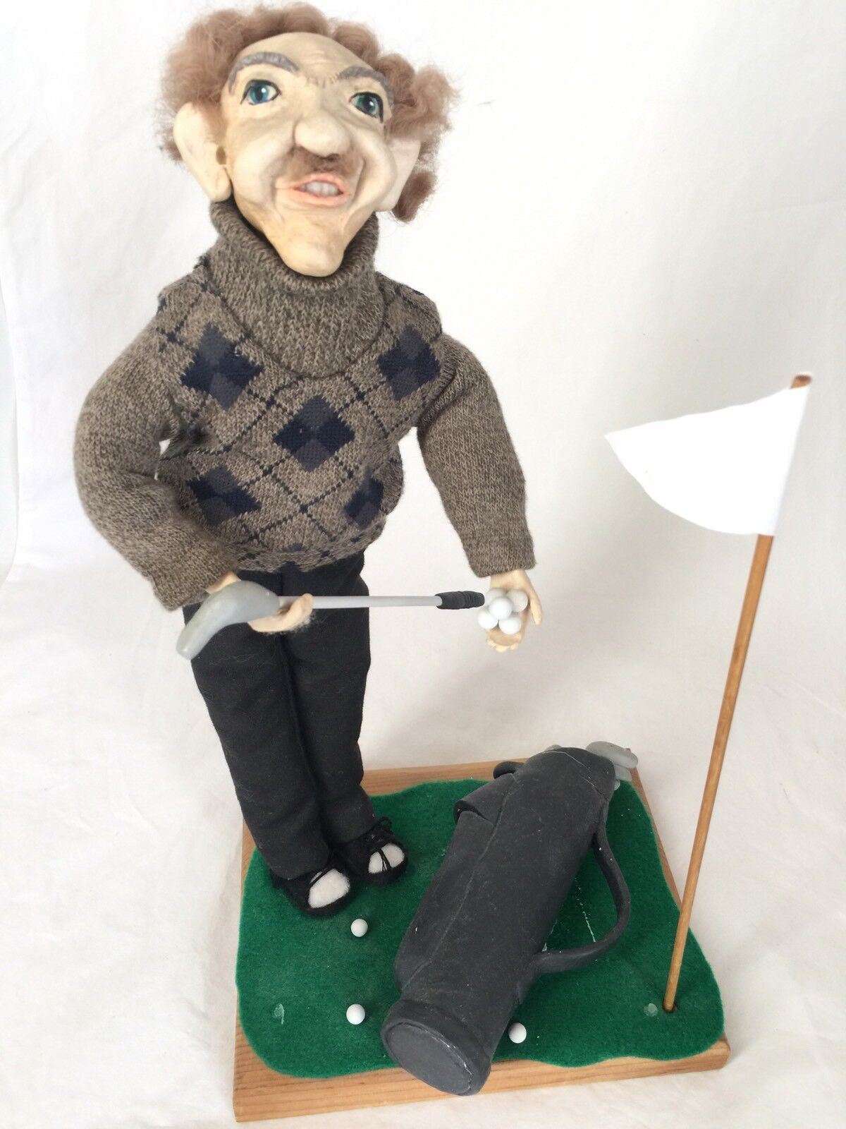 OOAK Sculpted Clay Old Man Golfer Ugly Face Character Figure Figurine