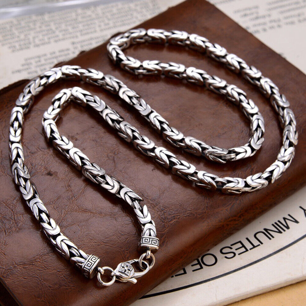 Pure S925 Sterling Silver Chain Men Women 5mm Byzantine Link Necklace