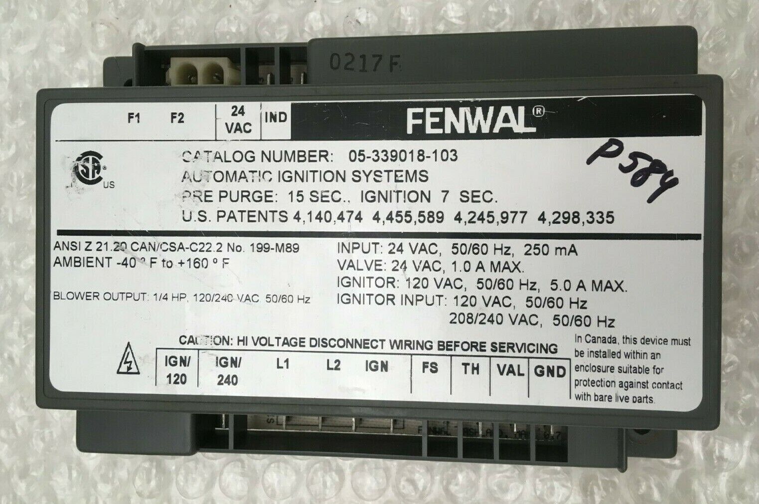 FENWAL 05-339018-103 Automatic Ignition Systems Control Module used #P584