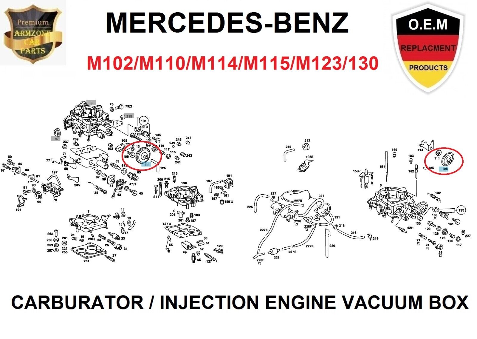 Carburator or Injection Air Vacuum Box Mercedes M102 M110 M114 M115 M123 M130