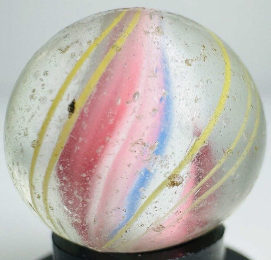 ~9/16 .57” Antique German Gold Banded Solid Single Pink Blue White Core Swirl