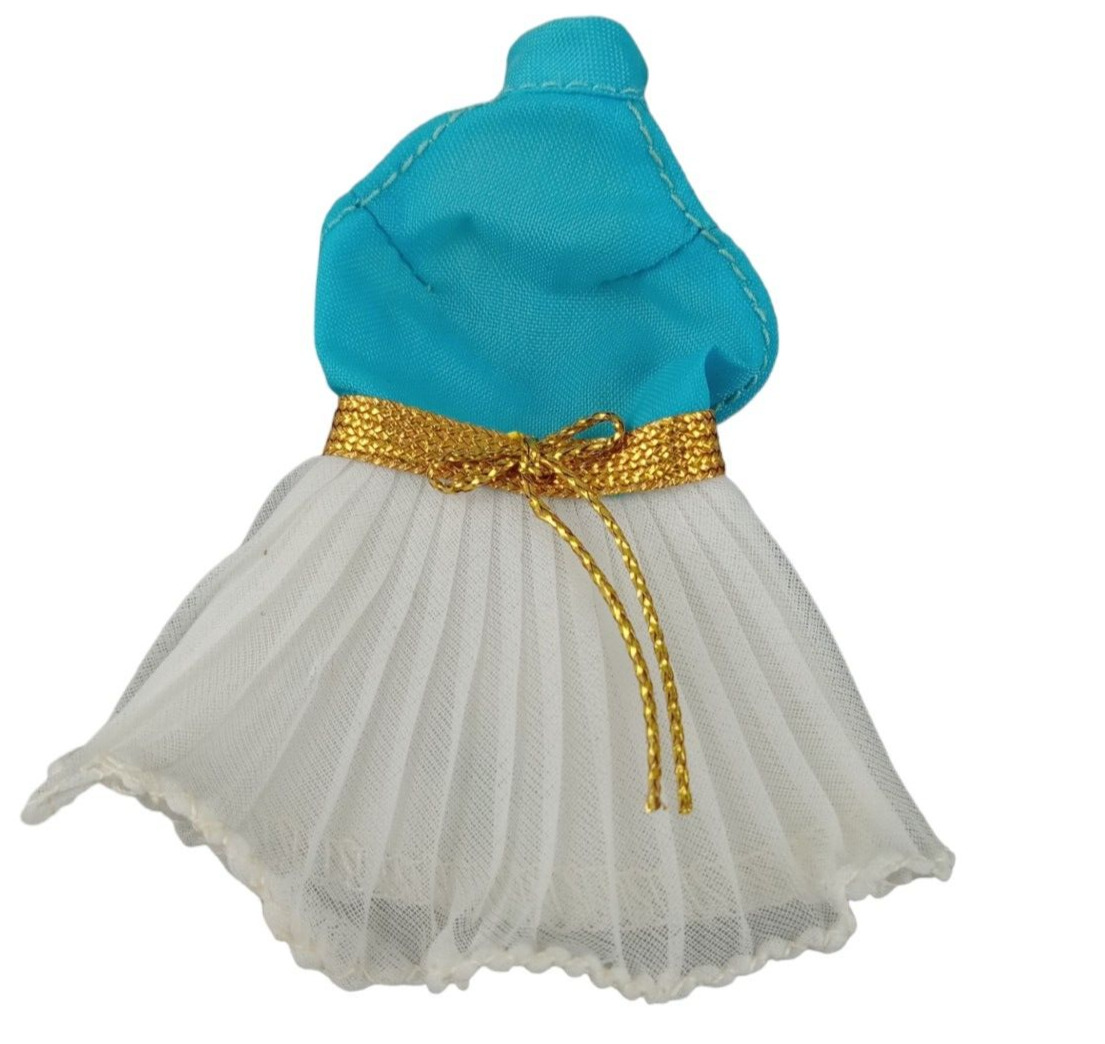 NOS Original Vintage Topper Dawn Doll Mini Ruffle Halter Dress Blue White Gold