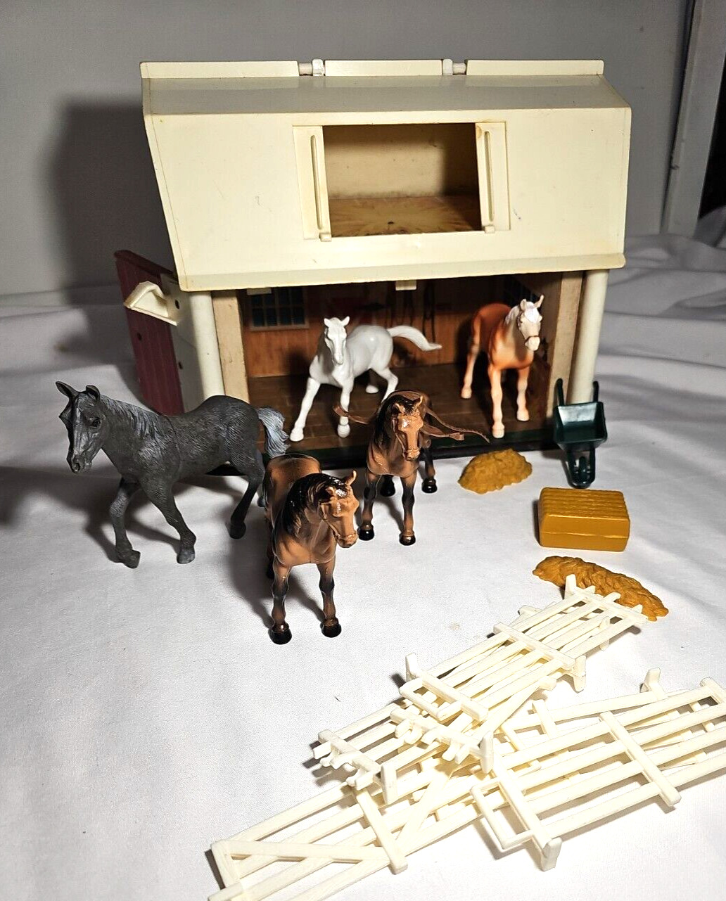 Vintage 1967 Fisher Price Family Play Horse Farm With Toys, horses and fence.