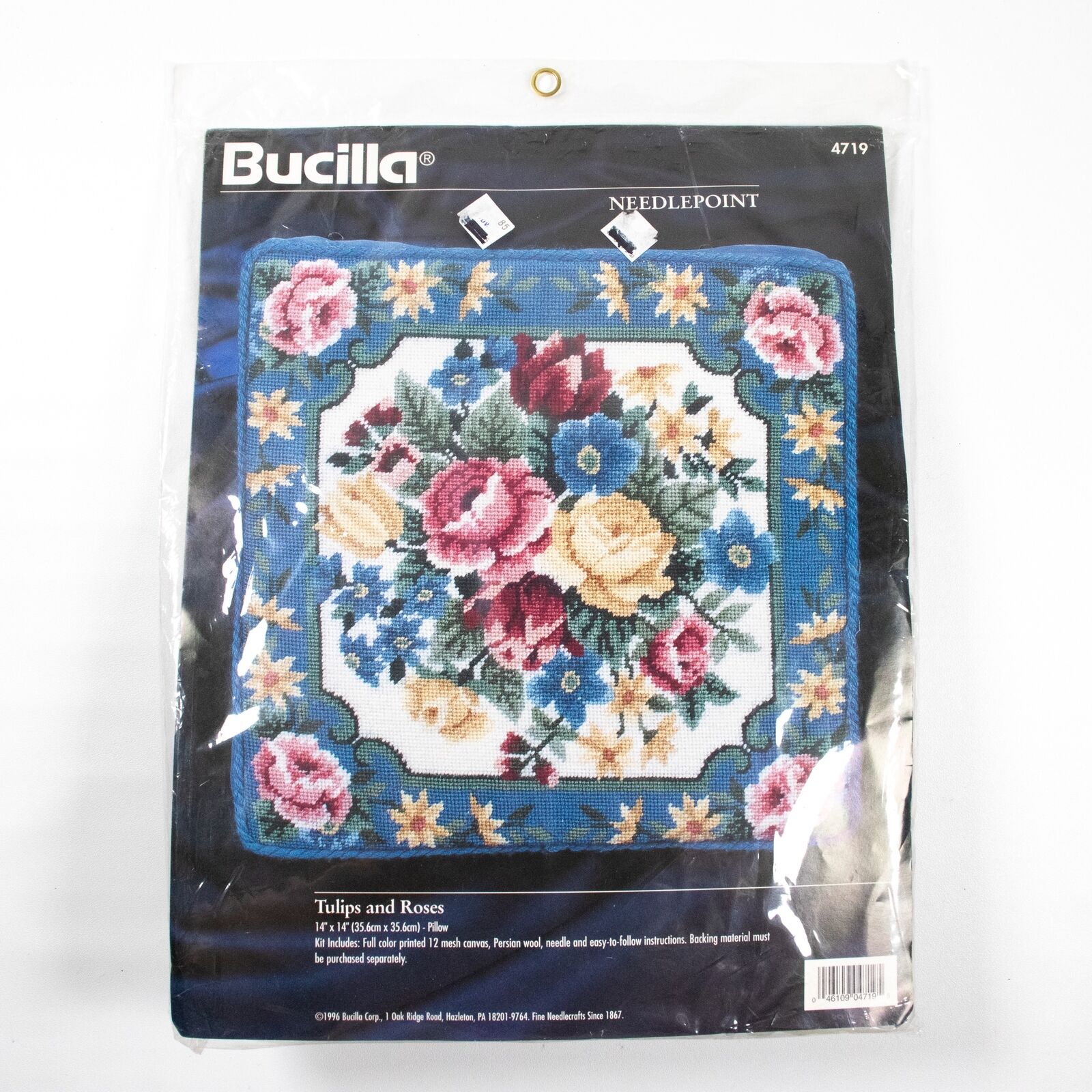 Vtg Bucilla Needlepoint Pillow Kit 4719 Tulips and Roses 14in Square NEW Sealed