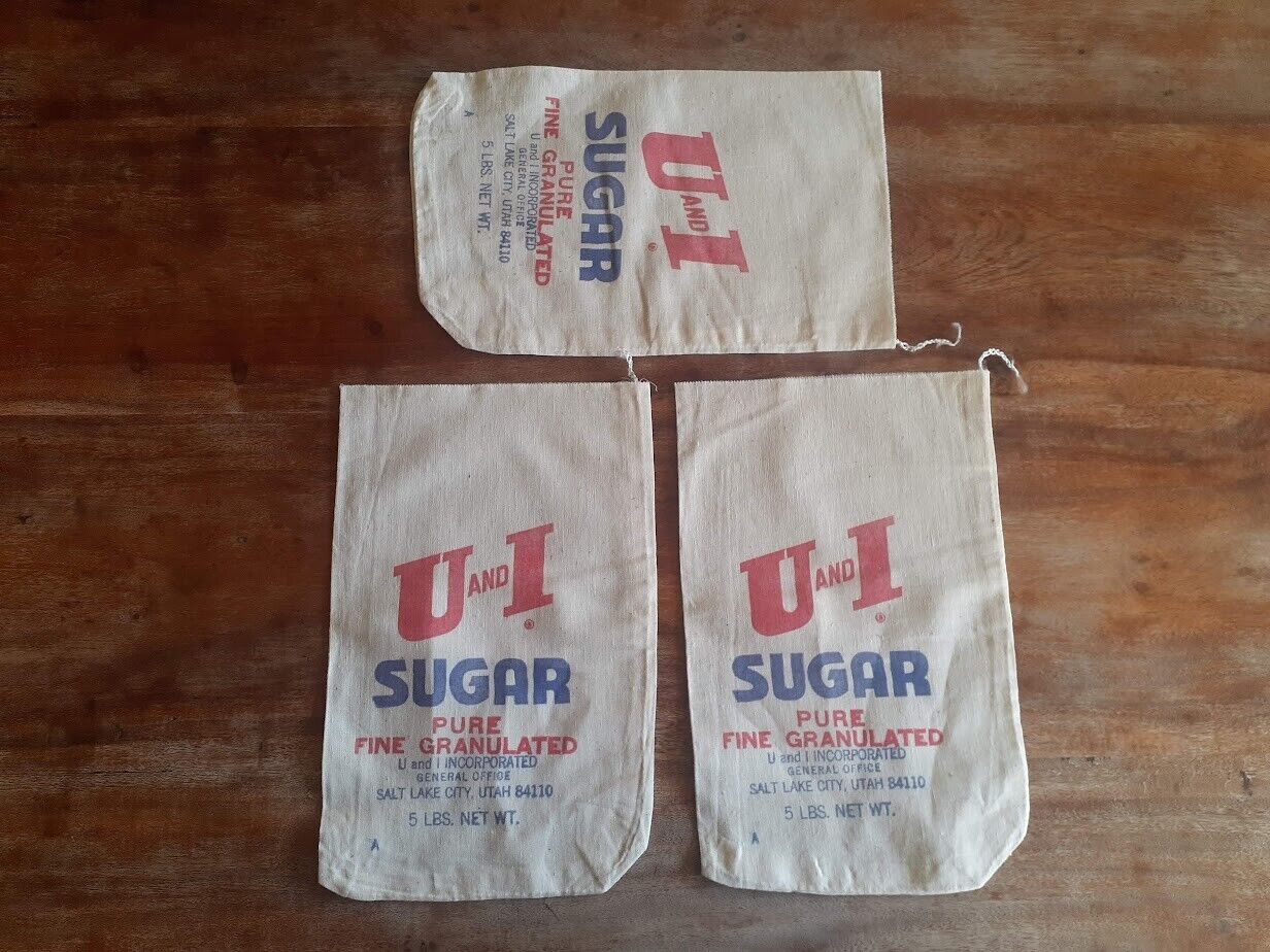 Vintage U and I Sugar Sacks 5 lb Utah Idaho Salt Lake City LOT OF 3 FREE SH