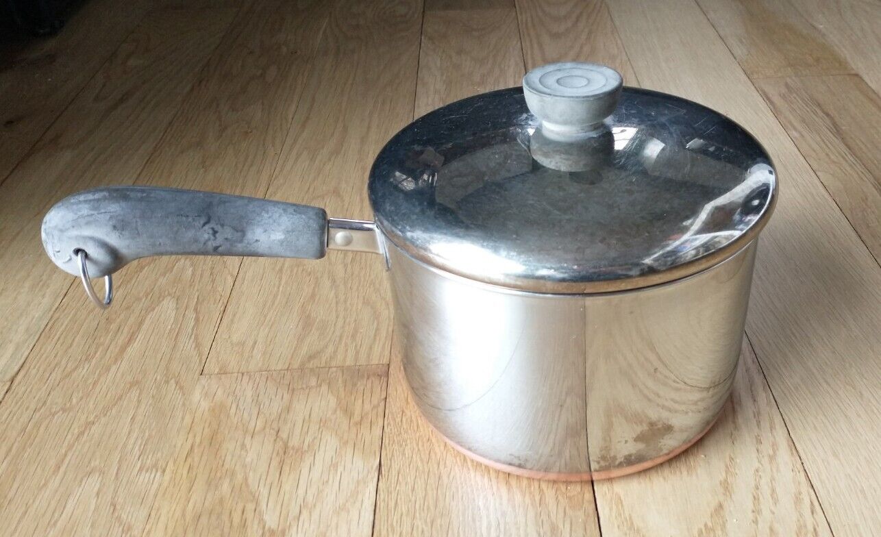 Vintage Revere Ware 3 QT Quart Sauce Pan Pot Copper Bottom w/Lid Clinton 39m