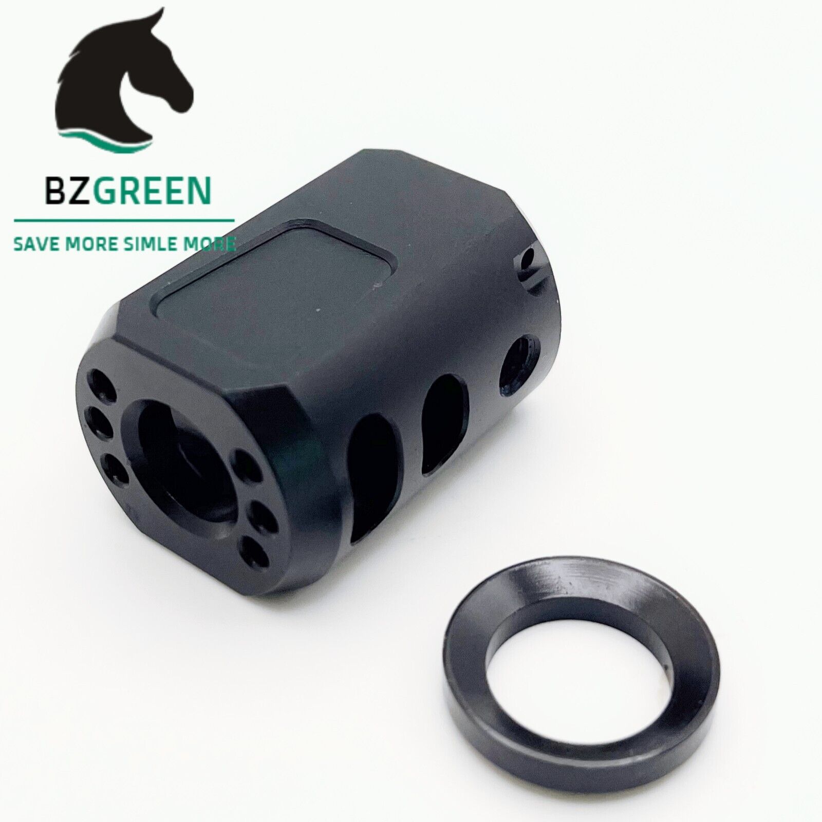 Top Flat 1/2×28 Thread Muzzle Brake Anodized For 9mm Glock Free Crush Washer
