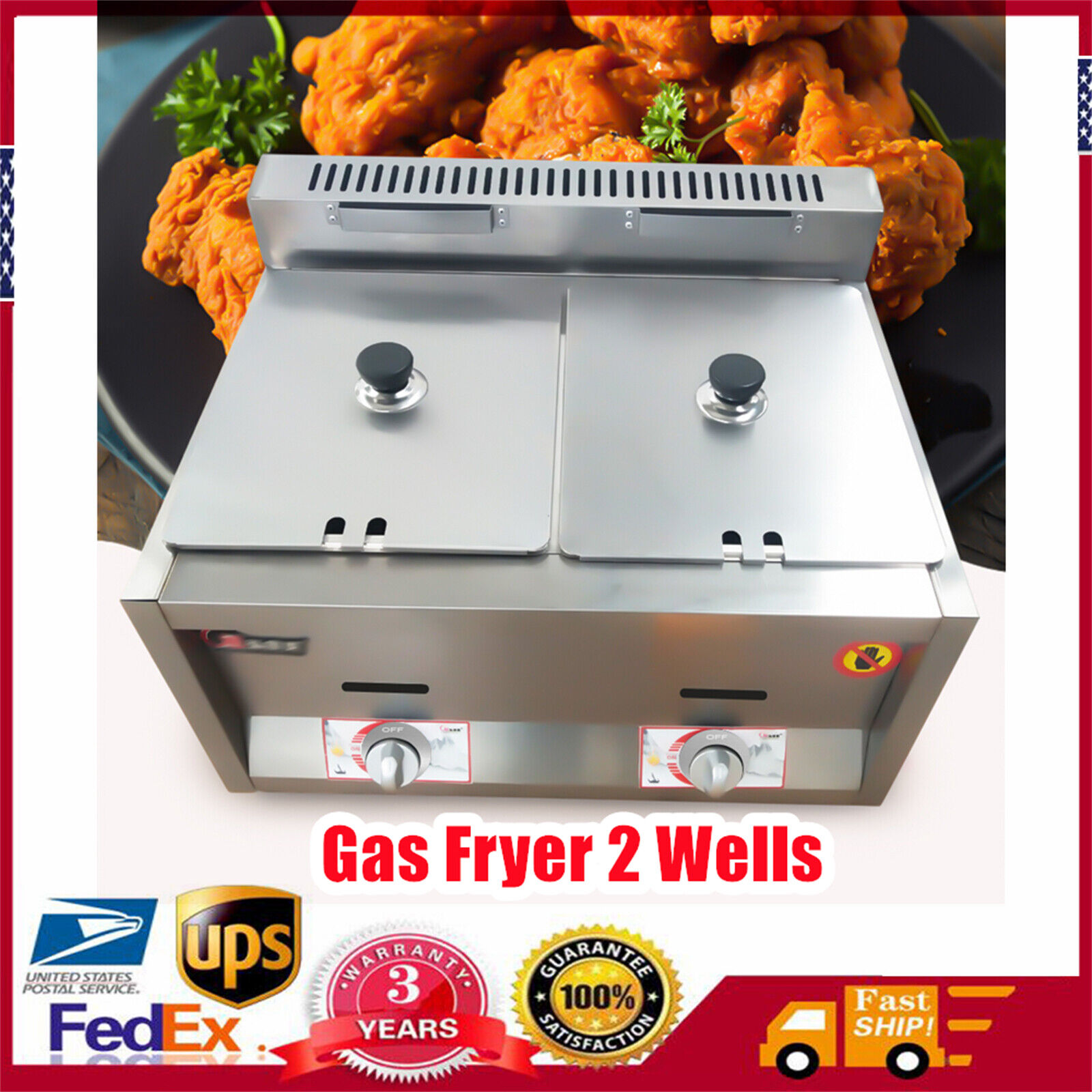 Commercial Propane Deep Fryer Countertop 12L Gas Fryer 2 Wells Stainless Steel