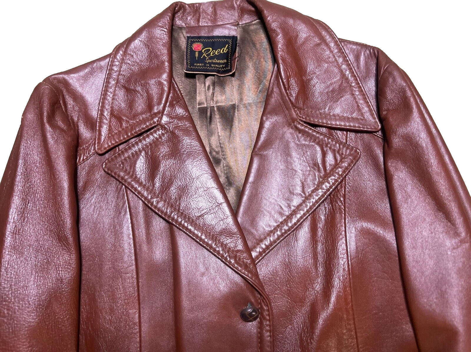 Vintage 1950s -60s Reed men\'s brown leather blazer jacket size -photos