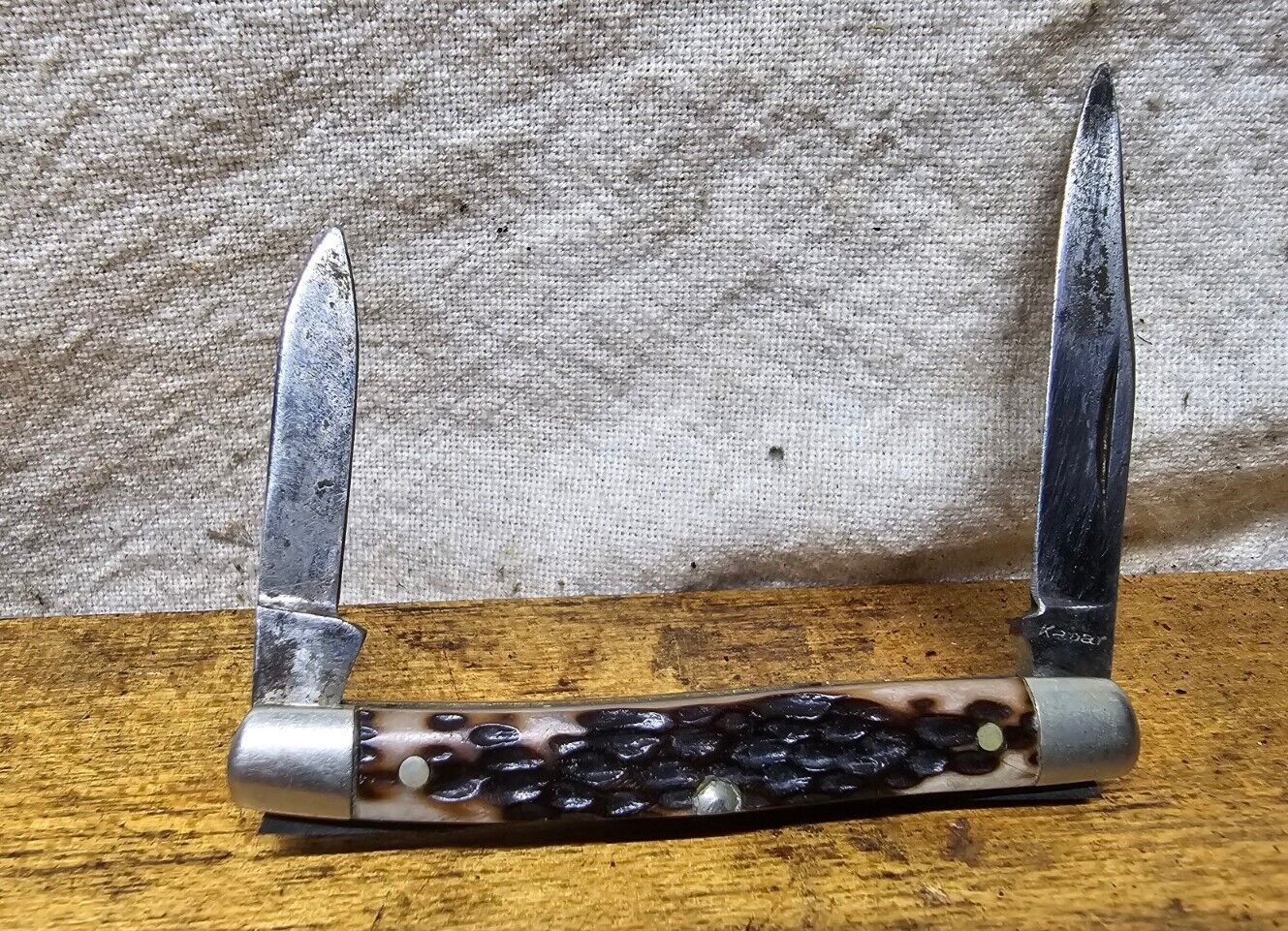 Vintage Kabar 2 Blade Pocket Knife Stag Handle Small Size