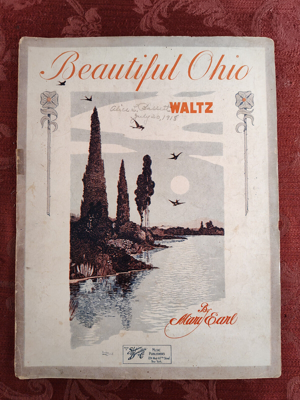RARE Sheet Music Beautiful Ohio Waltz by Mary Earl 1918
