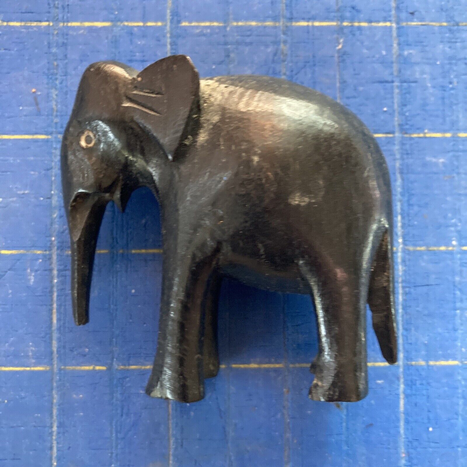 Black ebony wood vintage Art Deco antique small elephant ornament figurine B6