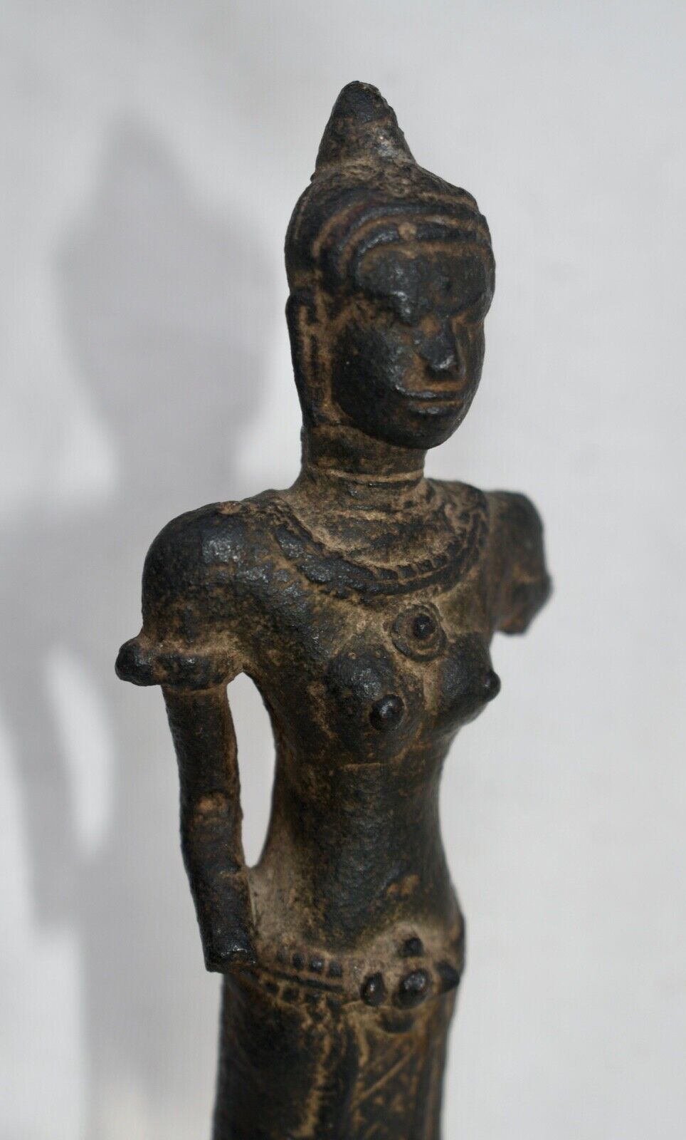Antique Khmer Bronze Figure  w/ Acrylic Base 12th C from Cambodia