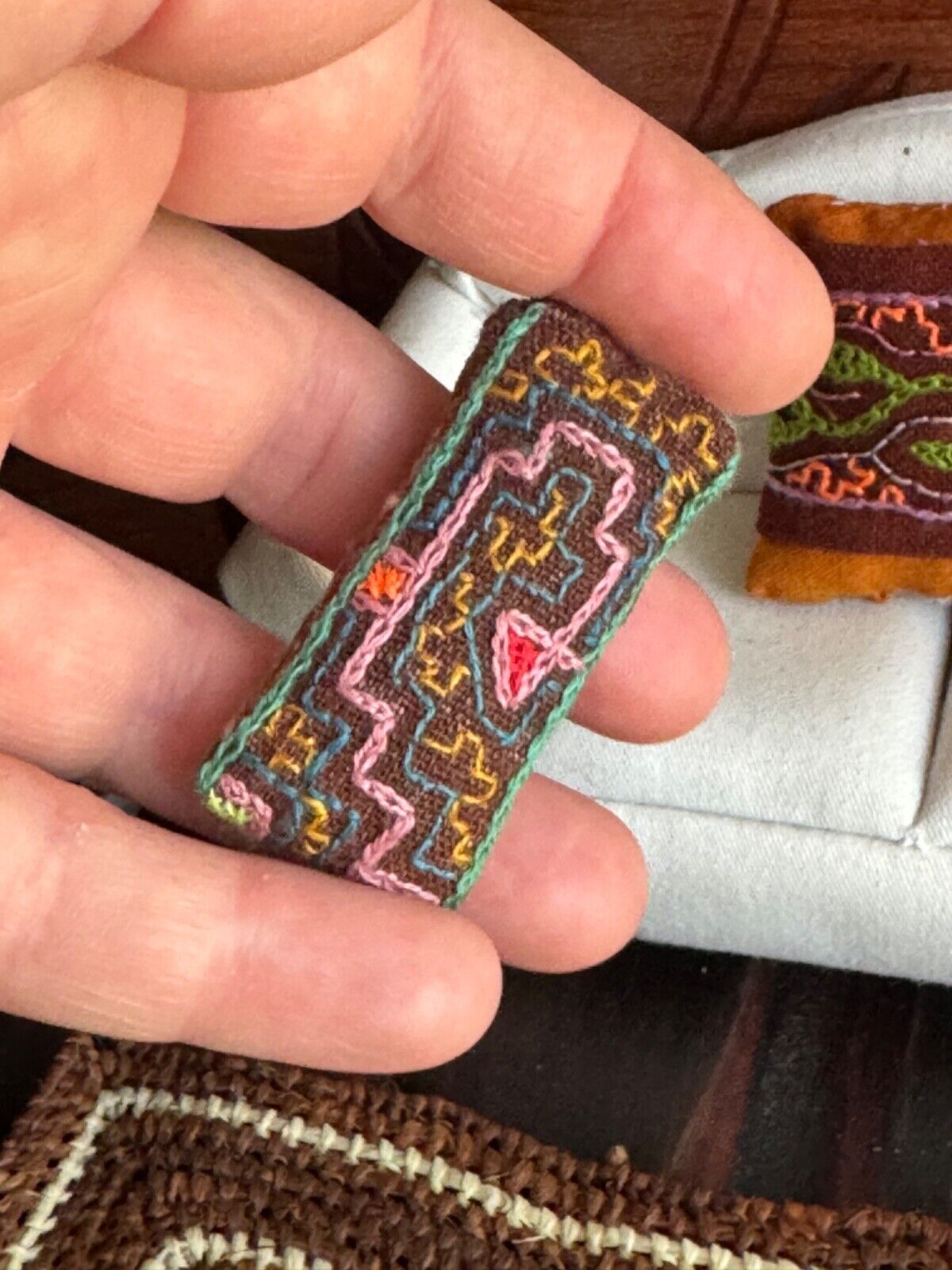 Miniature Textile Ethnic Shipibo Throw Accent Pillow Artisan Handmade Peru