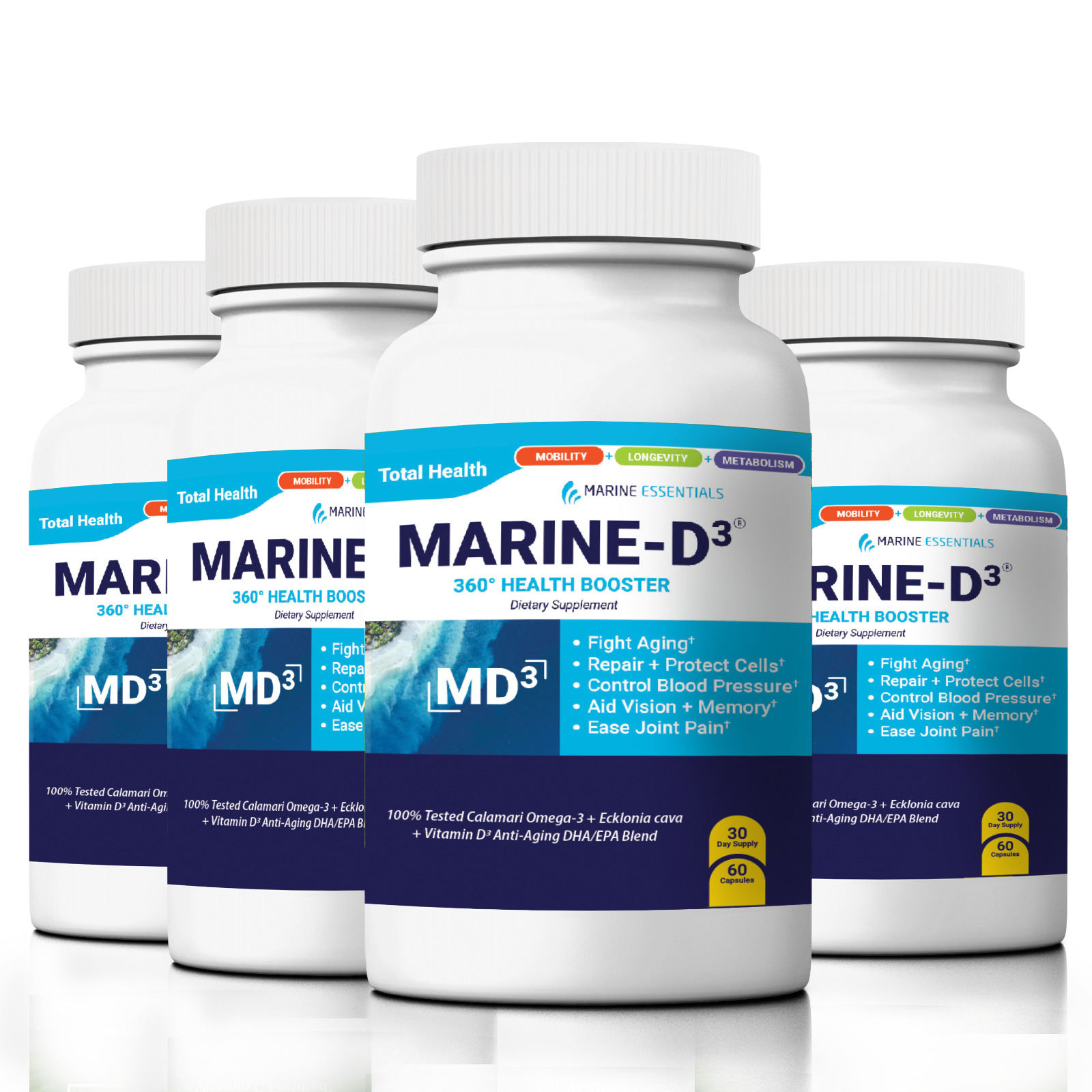 Marine Essentials | Marine-D3 | Anti-Aging | Omega-3 | 4 Bottles (240 Capsules)