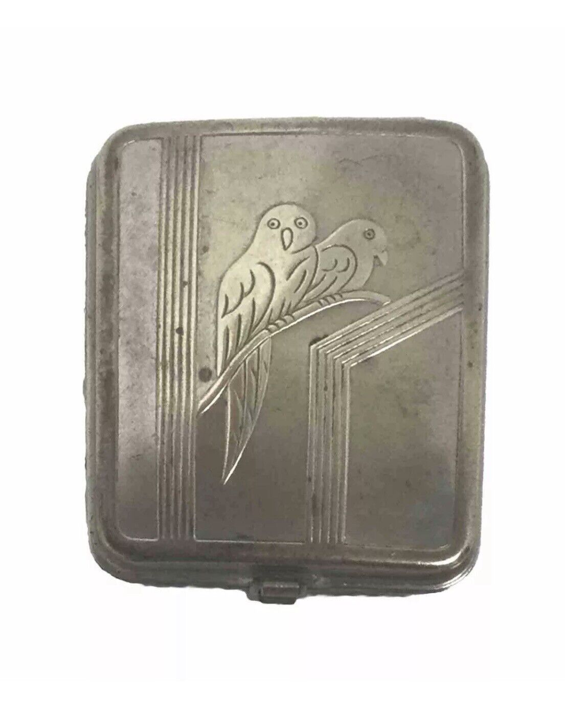 Unusual Early Combination Compact Owls Powder Rouge Vintage 