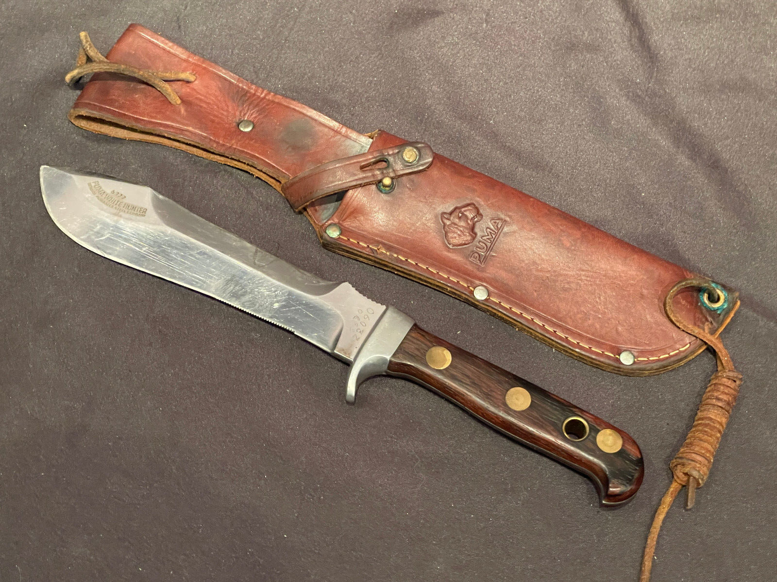 Vtg German Puma White Hunter Knife Model 6377 Original Leather Sheath Scabbard