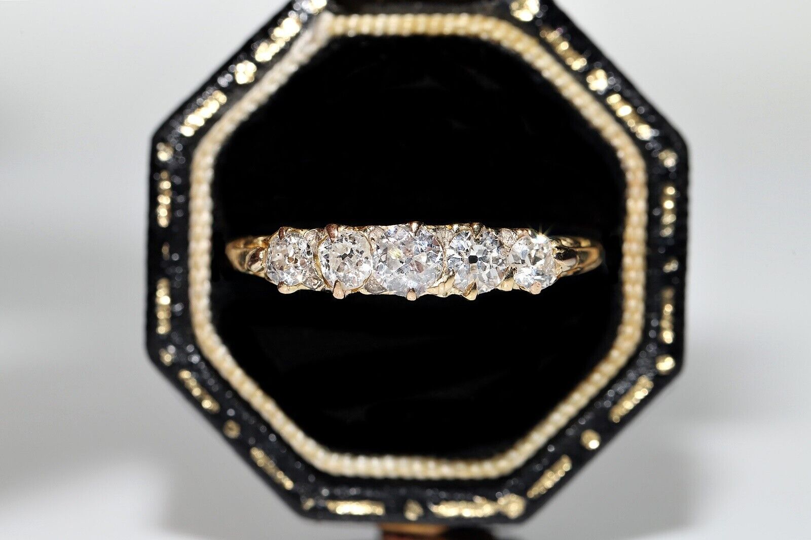 Antique Circa 1900s 18k Gold Natural Old Cut Diamond Decorated Engagement Ring