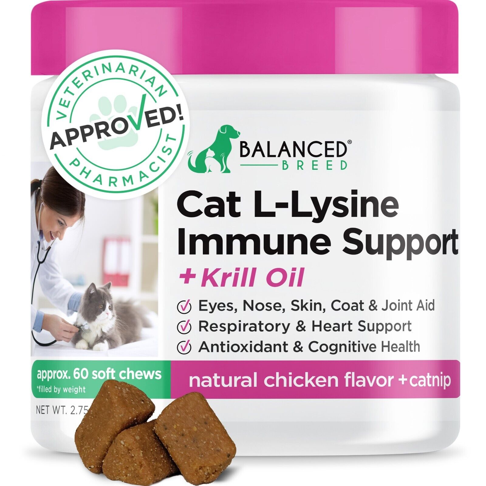 Balanced Breed ® Cat L-Lysine Immune Support Soft Chews Skin Coat Eyes Vitamins