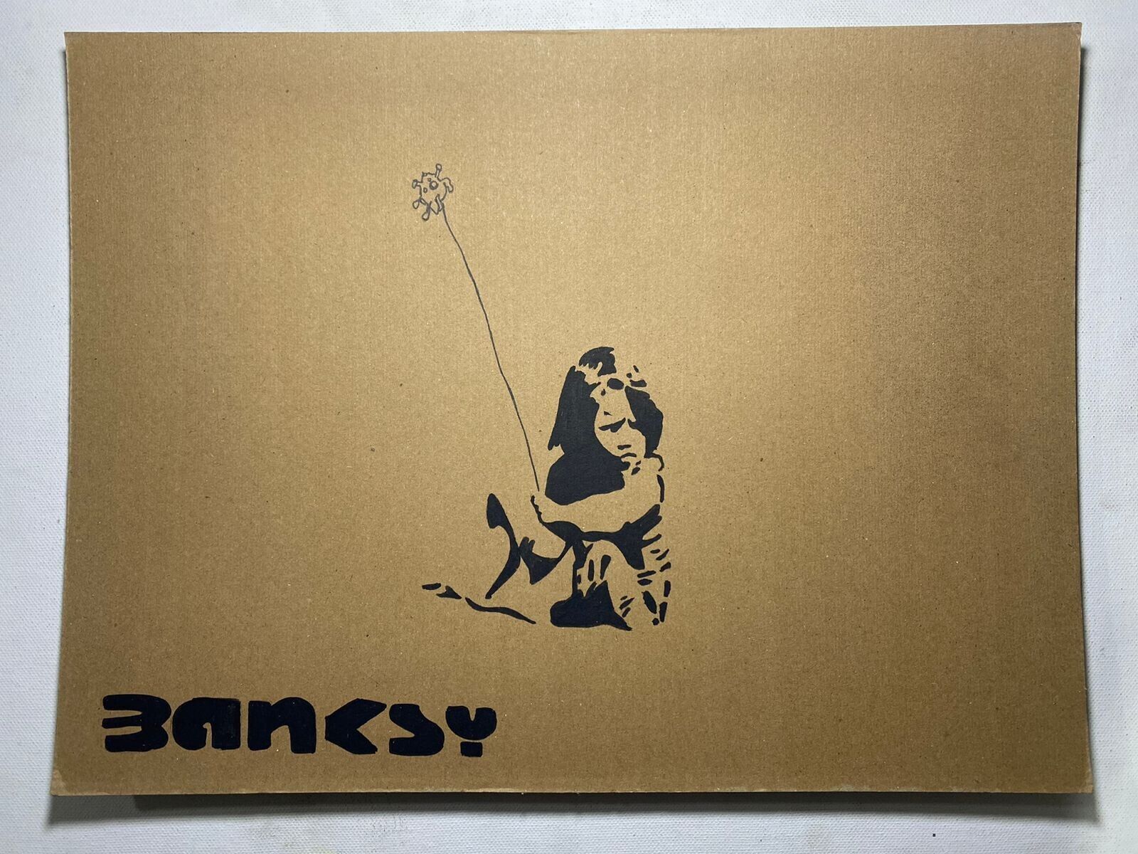 banksy painting on paperboard (Handmade) signed and stamped 15.7 x 11.8 in