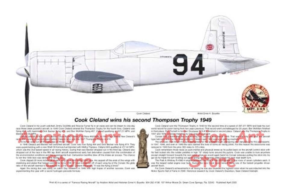F2G, Racer #94 signed by pilot, Cook Cleland, Aviation Art Prints, Ernie Boyette