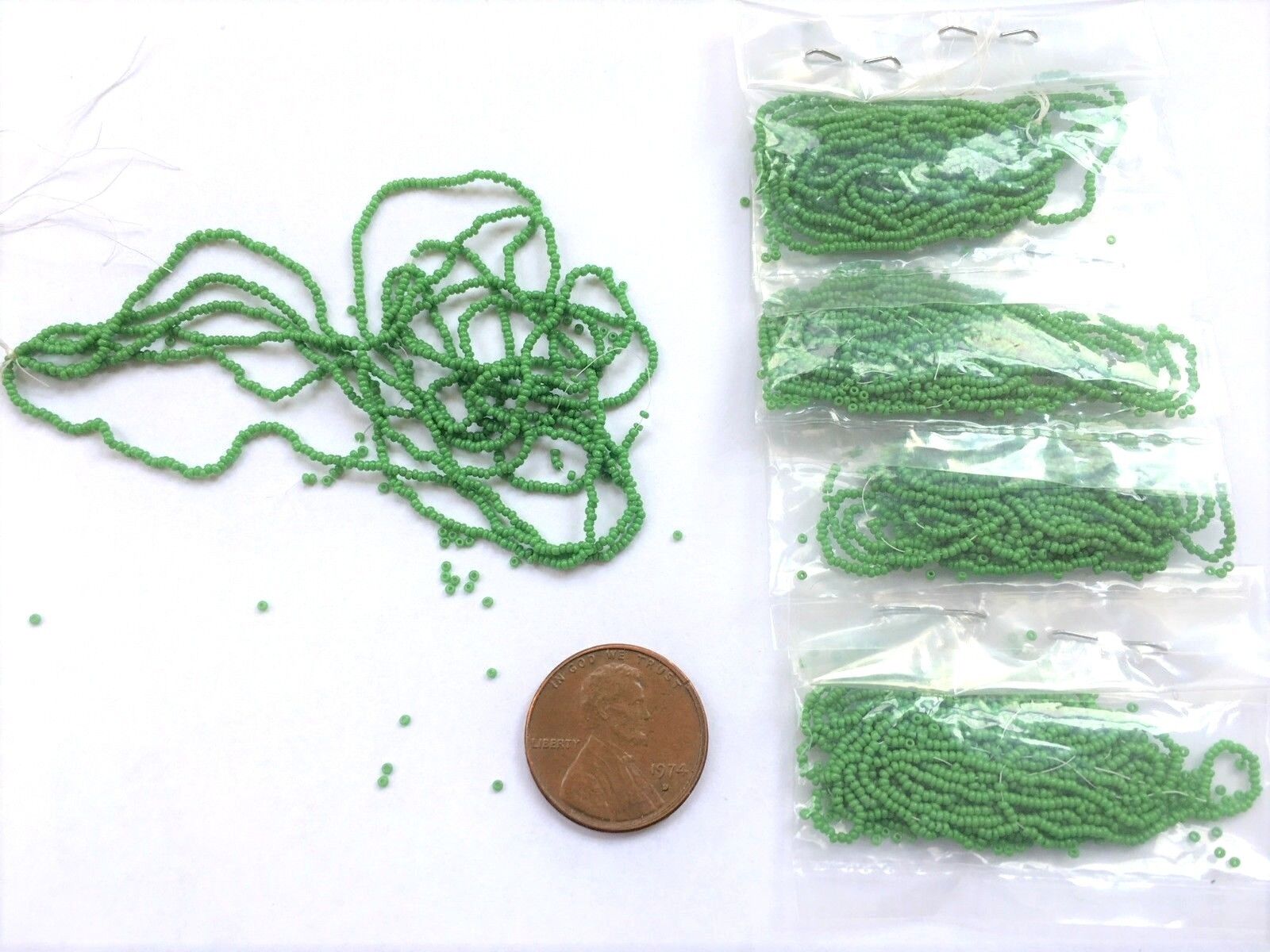 Rare Pre-1900 Antique Micro Seed Beads-20/0 Medium opaque green-2.4g bags 