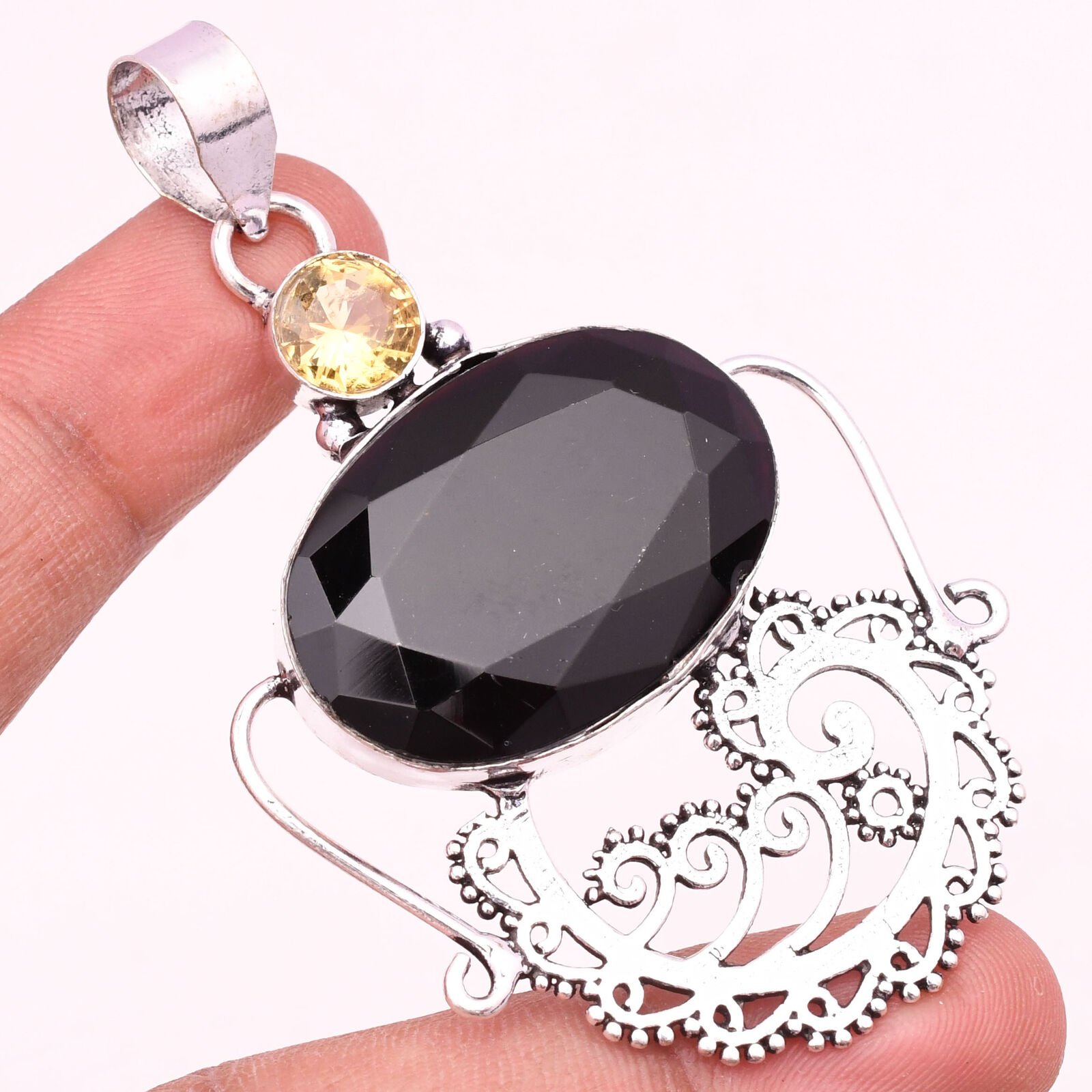 Black Onyx Gemstone 925 Sterling Silver Handmade Jewelry Pendant 2.64\