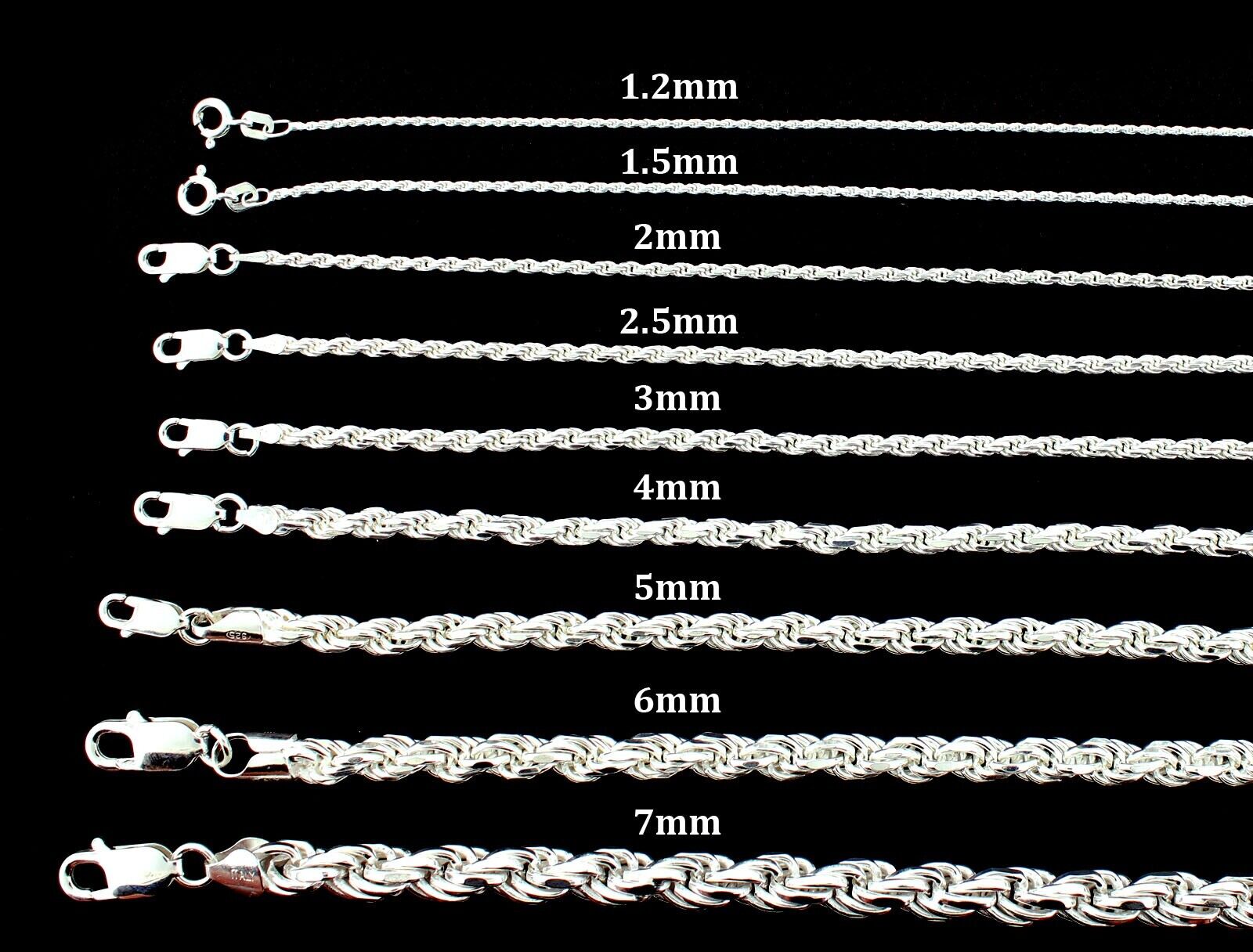 Real Solid 925 Sterling Silver Diamond Cut Rope Chain Italian Necklace Bracelet