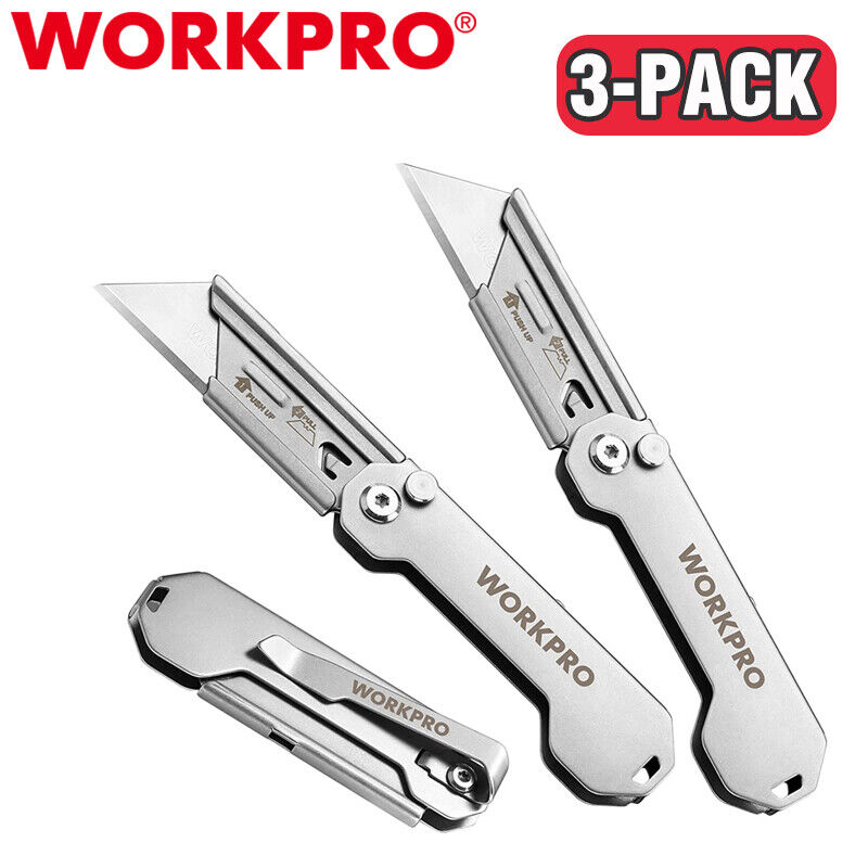 WORKPRO 3-Pack Folding Utility Knife Set EDC Box Cutter Knife Quick Change Blade