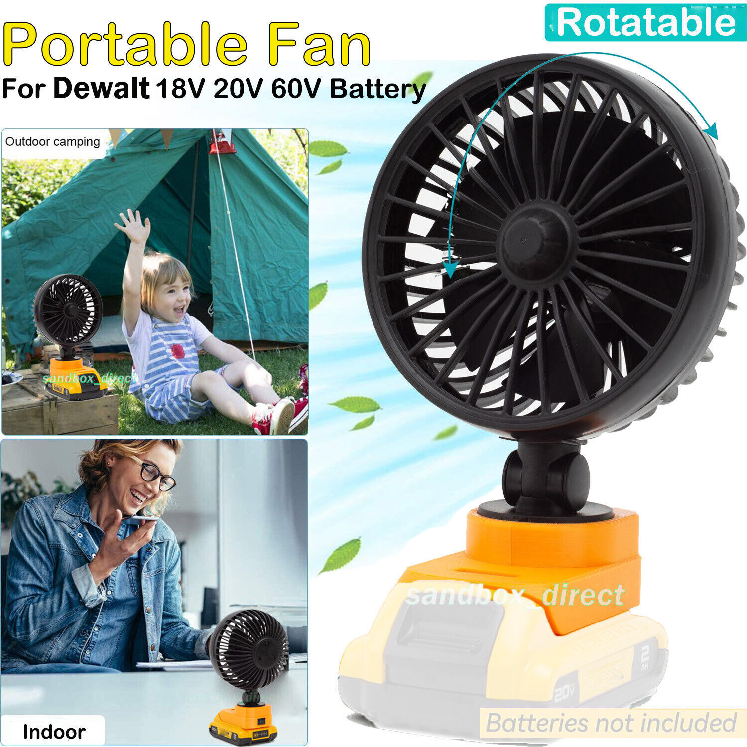 Portable Fan Cooling Rechargeable Outdoor Mini Fan For Dewalt 18V 20V Batteries