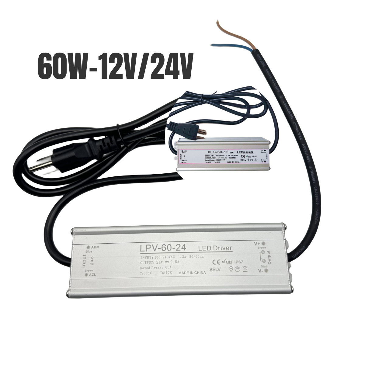 US 60W Power Supply AC110V to DC12V/24V LED Driver Transformer Adapter IP67
