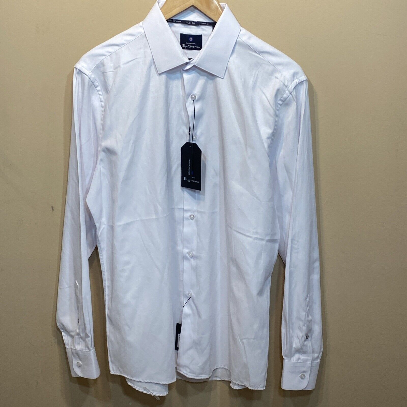 Ben Sherman Dobbie Mens White Shirt L Slim Fit Long Sleeve Button Front NEW  A43