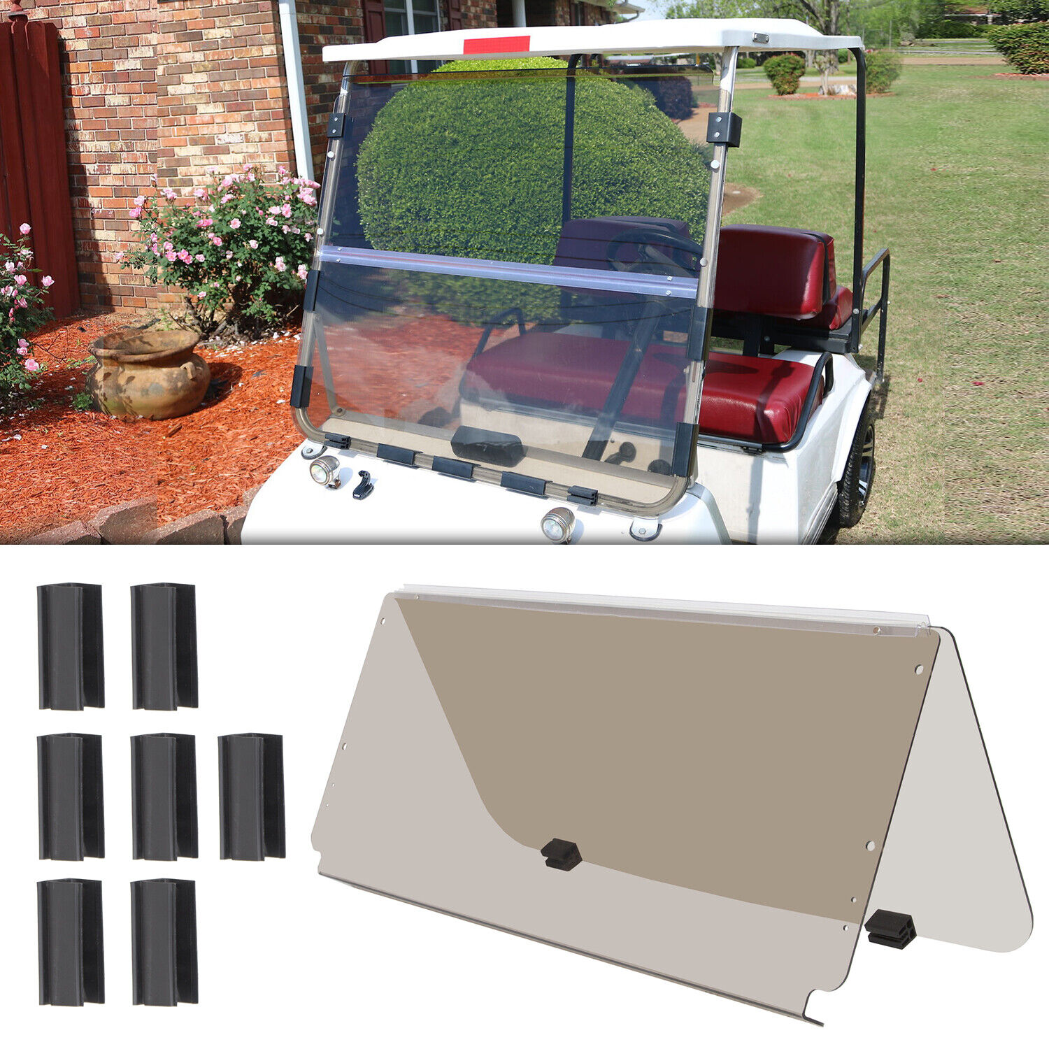 For 1982-2000.5 Club Car DS Golf Cart Folding Acrylic Smoke Tinted Windshield